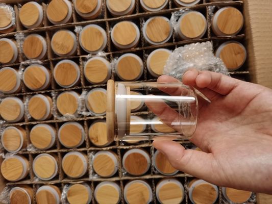 Hochtemperaturbeständiges Borosilikatglasglas mit Holzsaugdeckel