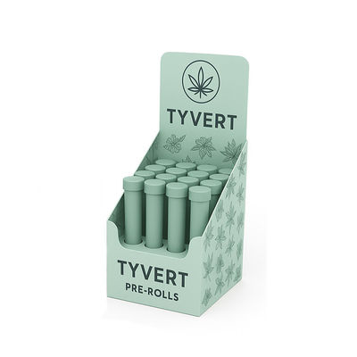 Auf der Tischplatte angefertigte Karton-Display-Stand-Tray für Preroll-Röhren